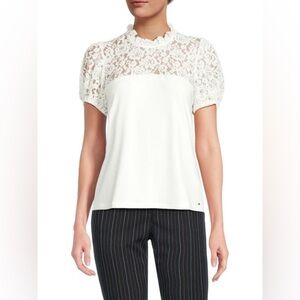 TOMMY HILFIGER Puff Sleeve Lace Top Small NWT